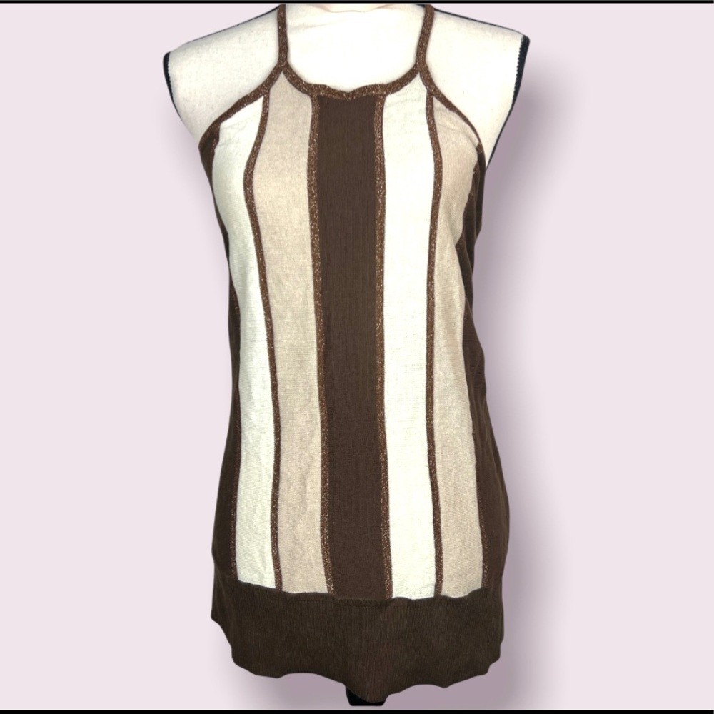 NWT Brown tan and cream glitter striped racerback tunic halter tank top